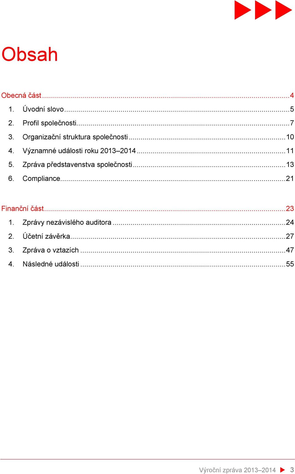 Zpráva představenstva společnosti... 13 6. Compliance... 21 Finanční část... 23 1.