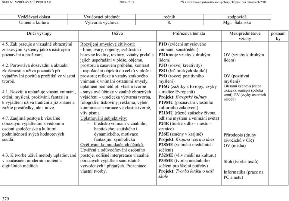 textury, prvků a P2O(moje k druhým OV ( k druhým jejich uspořádání v ploše, objemu, lidem) lidem) prostoru a časovém průběhu, kontrast P5O (rozvoj kreativity) - uspořádání objektů do celků v ploše i