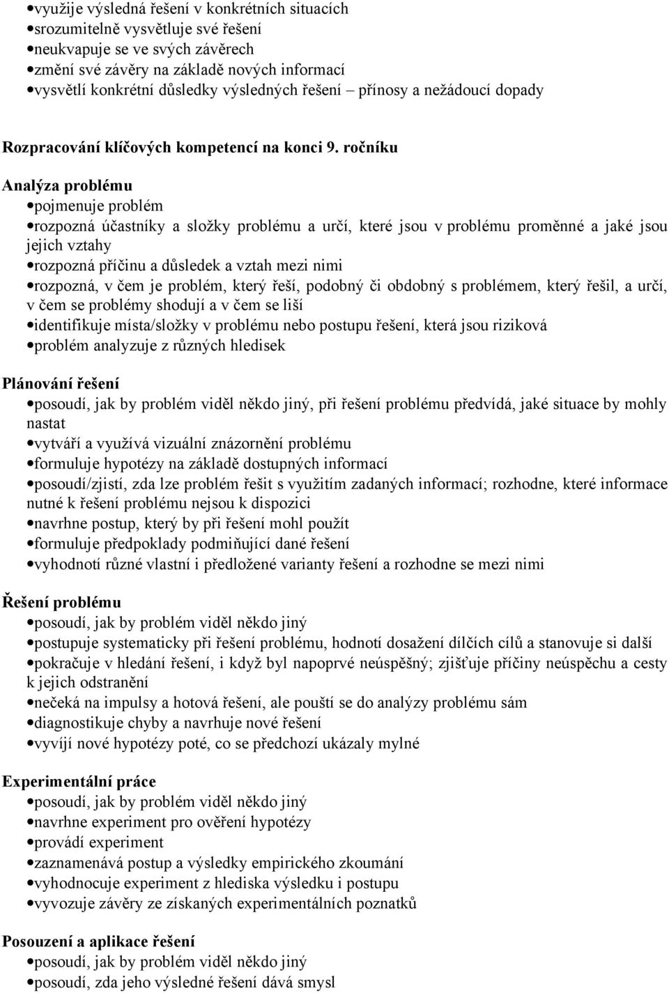 ročníku Analýza problému pojmenuje problém rozpozná účastníky a složky problému a určí, které jsou v problému proměnné a jaké jsou jejich vztahy rozpozná příčinu a důsledek a vztah mezi nimi