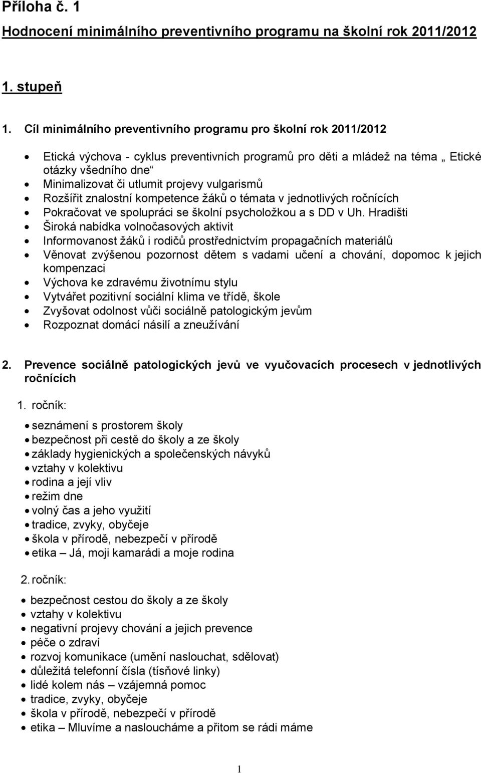 vulgarismů Rozšířit znalostní kompetence žáků o témata v jednotlivých ročnících Pokračovat ve spolupráci se školní psycholožkou a s DD v Uh.