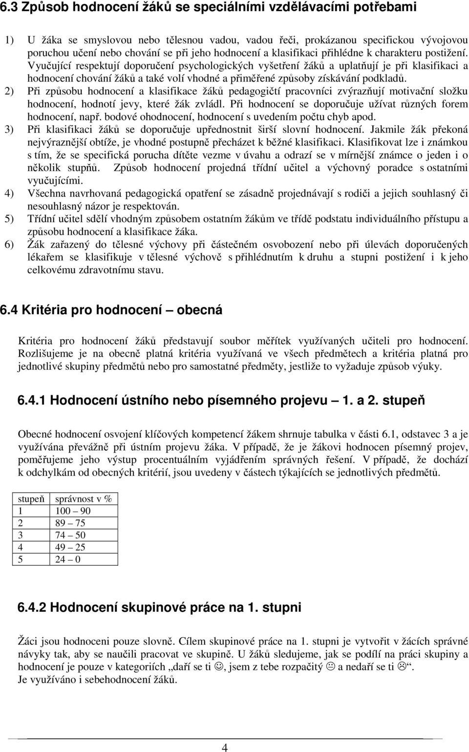 Vyučující respektují doporučení psychologických vyšetření žáků a uplatňují je při klasifikaci a hodnocení chování žáků a také volí vhodné a přiměřené způsoby získávání podkladů.