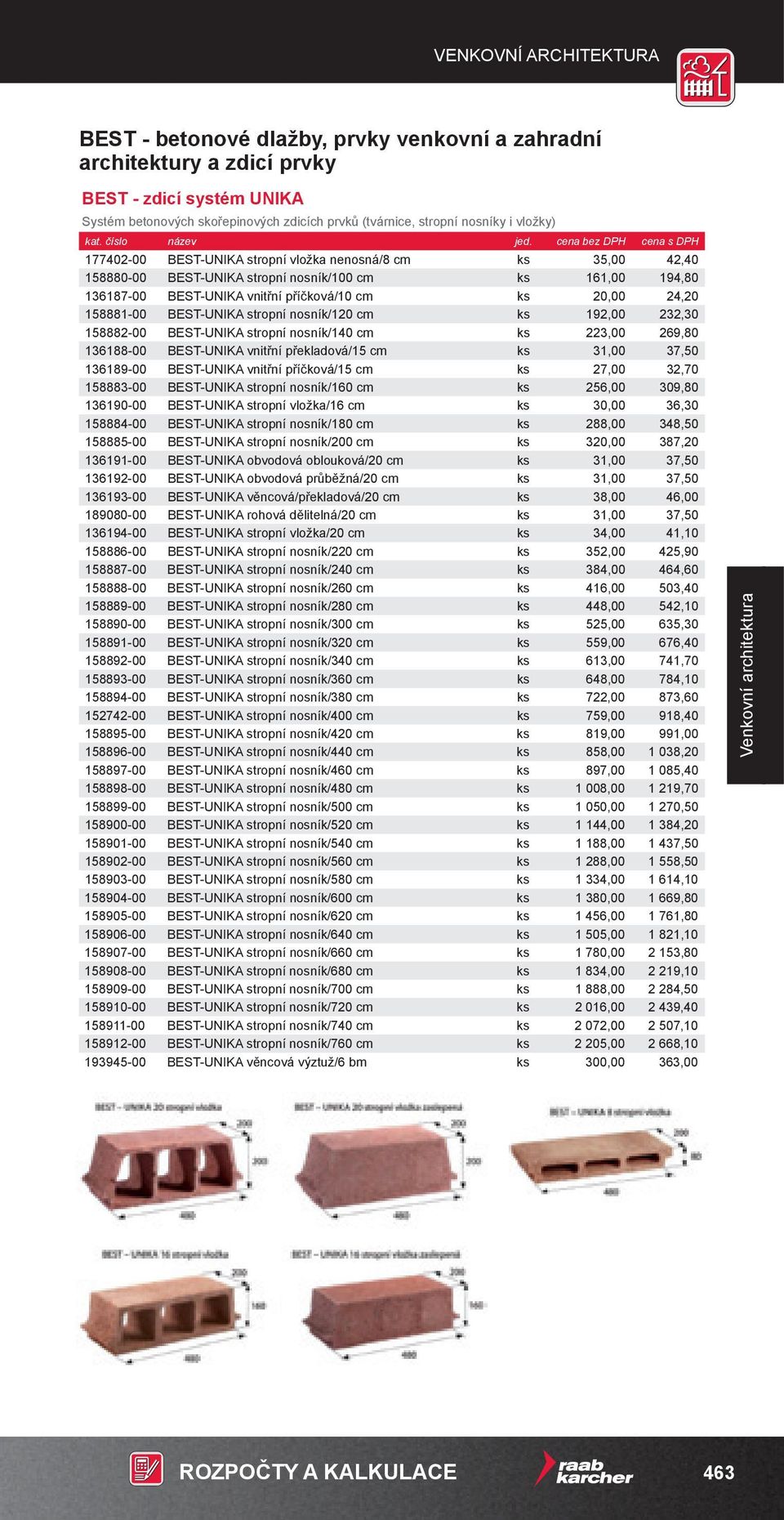 nosník/120 cm ks 192,00 232,30 158882-00 BEST-UNIKA stropní nosník/140 cm ks 223,00 269,80 136188-00 BEST-UNIKA vnitřní překladová/15 cm ks 31,00 37,50 136189-00 BEST-UNIKA vnitřní příčková/15 cm ks