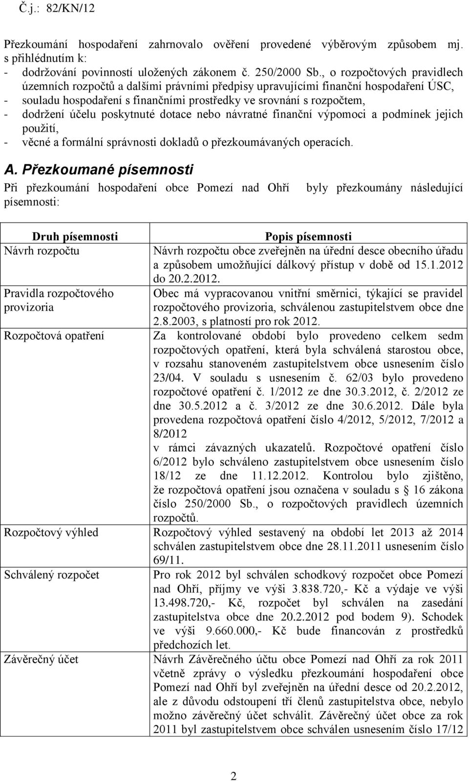 účelu poskytnuté dotace nebo návratné finanční výpomoci a podmínek jejich použití, - věcné a formální správnosti dokladů o přezkoumávaných operacích. A.