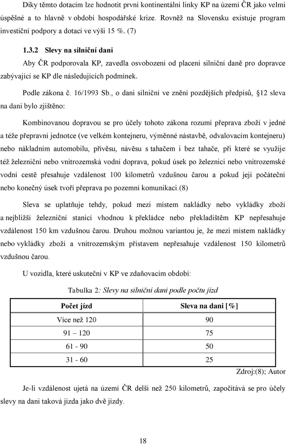 2 Slevy na silniční dani Aby ČR podporovala KP, zavedla osvobození od placení silniční daně pro dopravce zabývající se KP dle následujících podmínek. Podle zákona č. 16/1993 Sb.