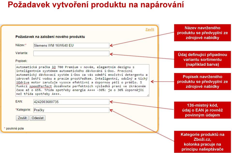 navrženého produktu se předvyplní ze zdrojové nabídky 13ti-místný kód, údaj o EAN je