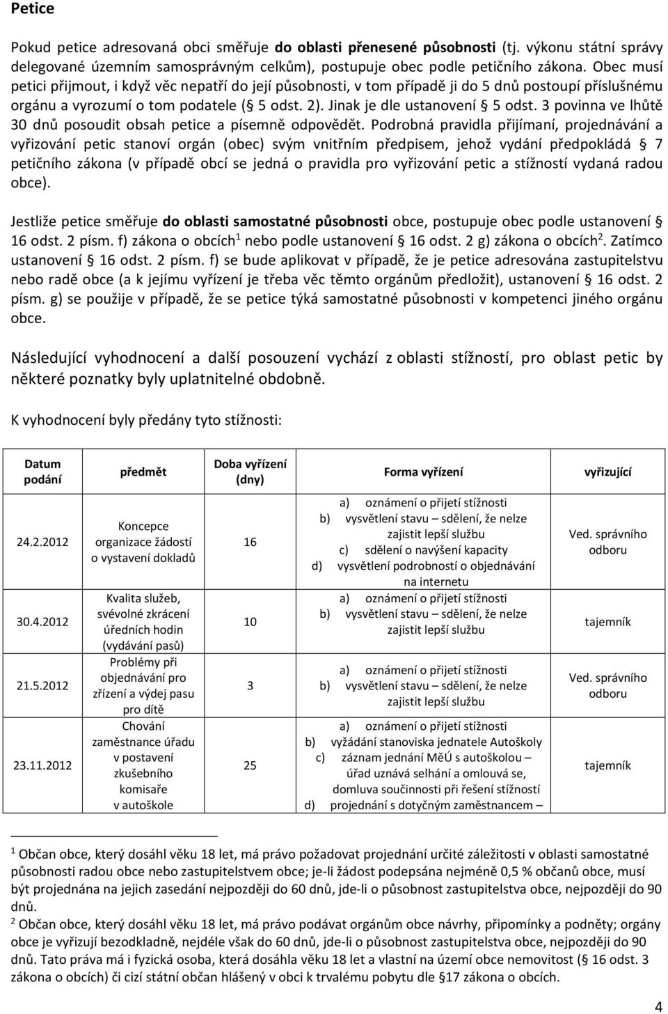 3 povinna ve lhůtě 30 dnů posoudit obsah petice a písemně odpovědět.