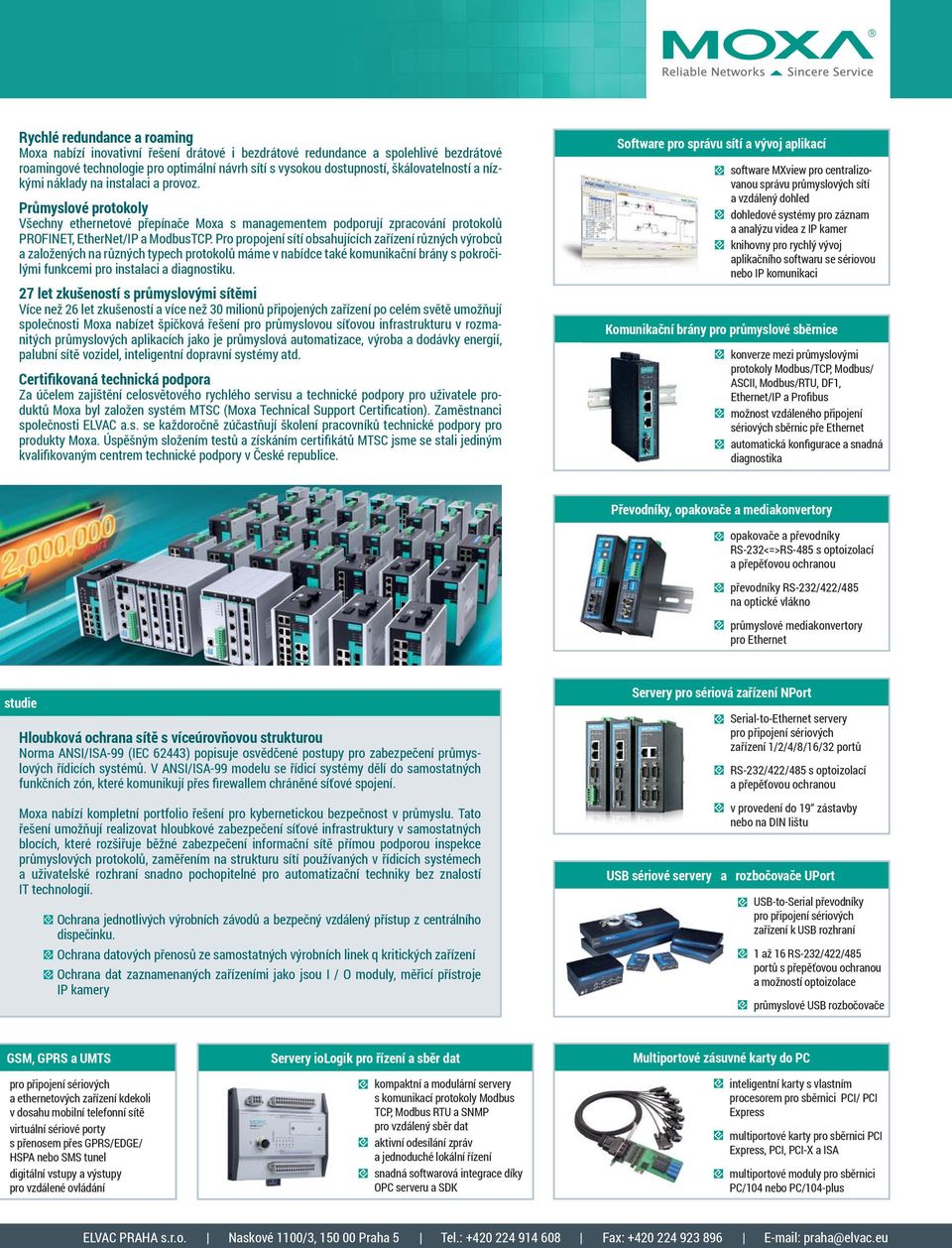 Průmyslové protokoly Všechny ethernetové přepínače Moxa s managementem podporují zpracování protokolů PROFINET, EtherNet/IP a ModbusTCP.