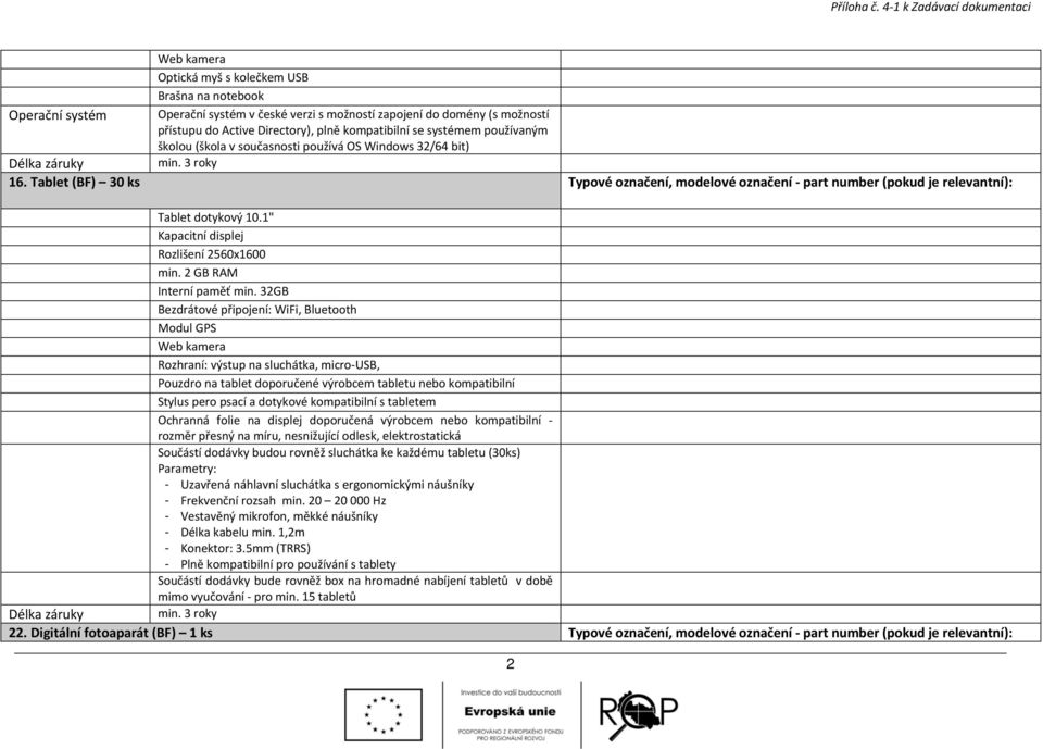 Directory), plně kompatibilní se systémem používaným školou (škola v současnosti používá OS Windows 32/64 bit) Délka záruky min. 3 roky 16.