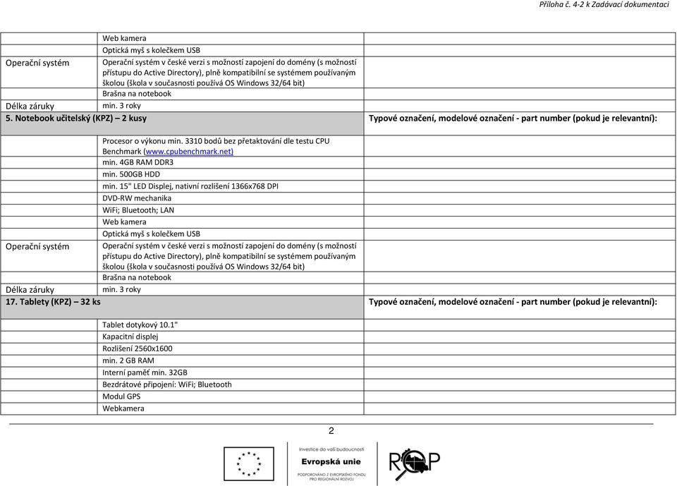 kompatibilní se systémem používaným školou (škola v současnosti používá OS Windows 32/64 bit) Brašna na notebook Délka záruky min. 3 roky 5.