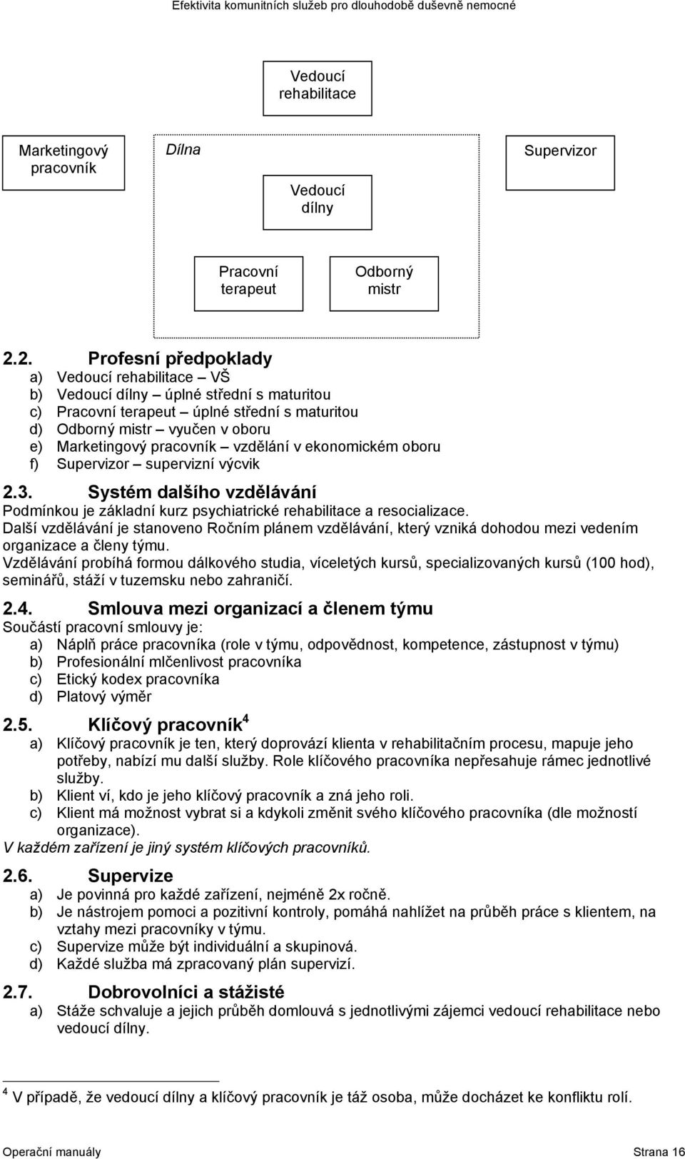 vzdělání v ekonomickém oboru f) Supervizor supervizní výcvik 2.3. Systém dalšího vzdělávání Podmínkou je základní kurz psychiatrické rehabilitace a resocializace.