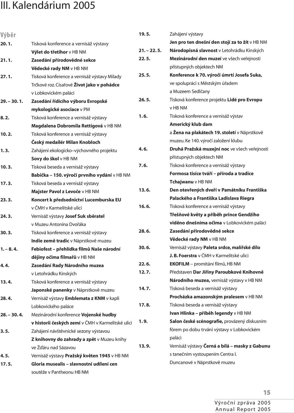 2. Tisková konference a vernisáž výstavy Český medailér Milan Knobloch 1. 3. Zahájení ekologicko výchovného projektu Sovy do škol v HB NM 10. 3. Tisková beseda a vernisáž výstavy Babička 150.