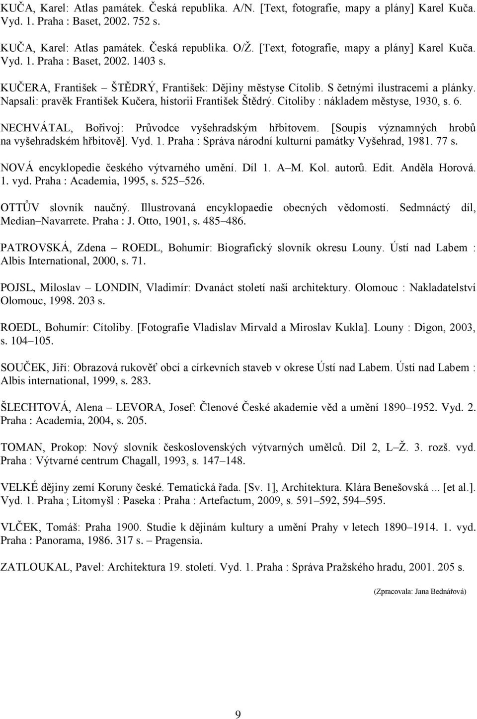 Napsali: pravěk František Kučera, historii František Štědrý. Cítoliby : nákladem městyse, 1930, s. 6. NECHVÁTAL, Bořivoj: Průvodce vyšehradským hřbitovem.