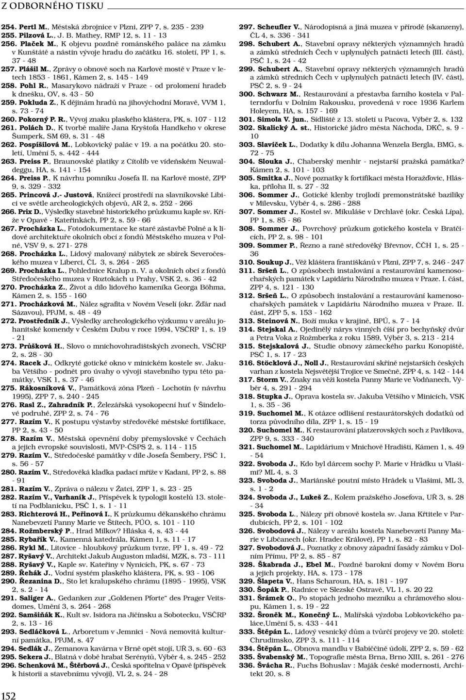 , Zprávy o obnově soch na Karlově mostě v Praze v letech 1853-1861, Kámen 2, s. 145-149 258. Pohl R., Masarykovo nádraží v Praze - od prolomení hradeb k dnešku, OV, s. 43-50 259. Pokluda Z.