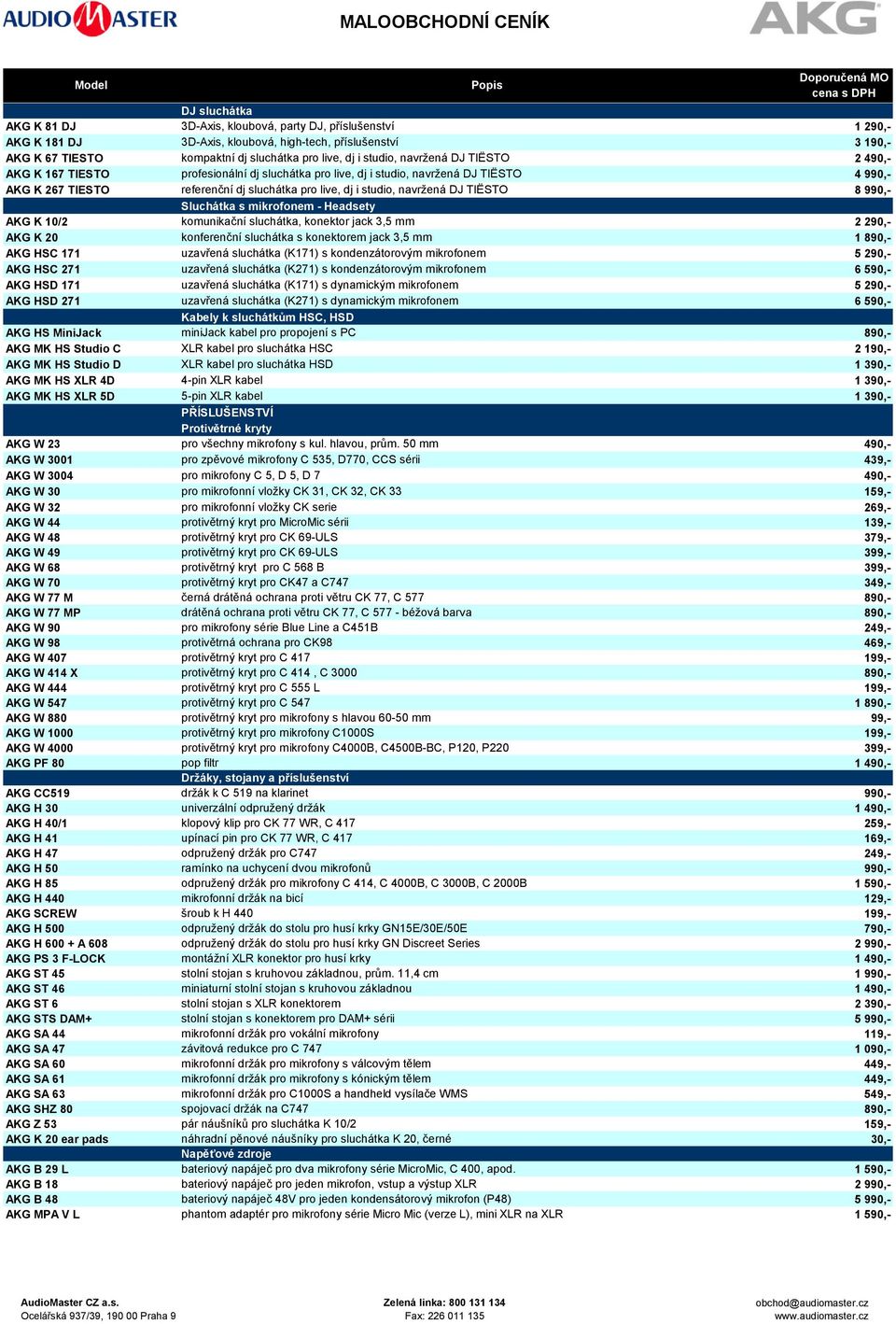 navržená DJ TIËSTO 8 990,- Sluchátka s mikrofonem - Headsety AKG K 10/2 komunikační sluchátka, konektor jack 3,5 mm 2 290,- AKG K 20 konferenční sluchátka s konektorem jack 3,5 mm 1 890,- AKG HSC 171