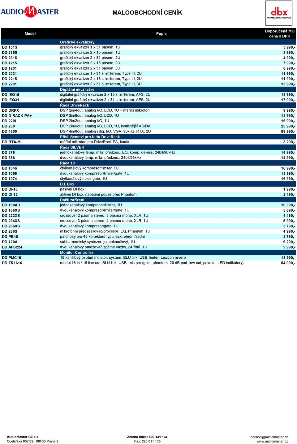 limiterem, Type III, 2U 11 990,- DD 2231 grafický ekvalizér 2 x 31 s limiterem, Type III, 3U 13 990,- Digitální ekvalizéry DD ieq15 digitální grafický ekvalizér 2 x 15 s limiterem, AFS, 2U 14 990,-