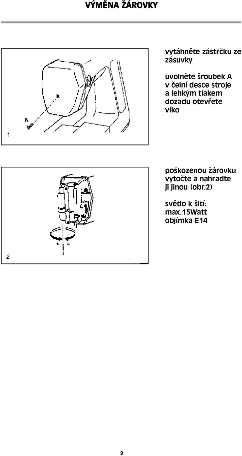 otevřete víko poškozenou žárovku vytočte a nahraďte