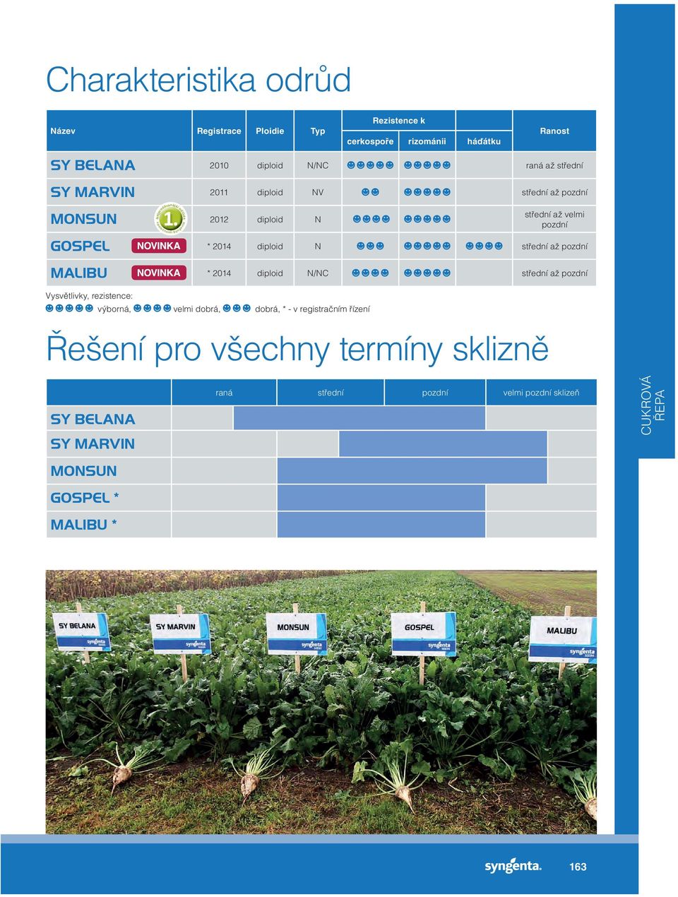GOSPEL * 2014 diploid N střední až pozdní MALIBU * 2014 diploid N/NC střední až pozdní Vysvětlivky, rezistence: výborná, velmi dobrá, dobrá, * - v