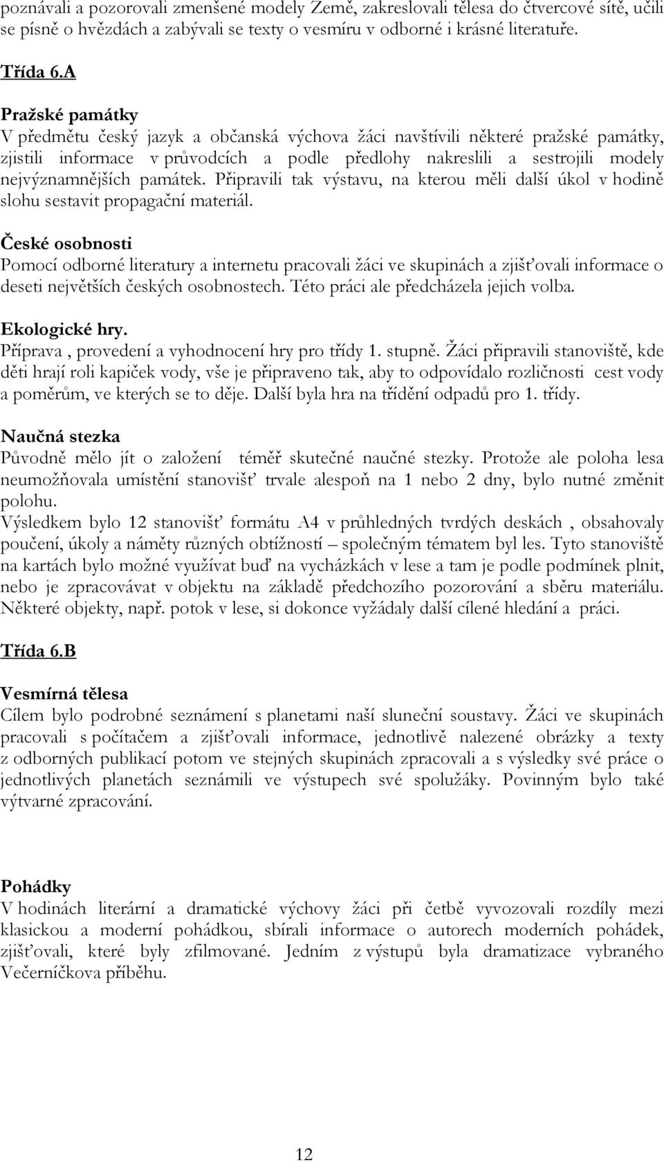 památek. Připravili tak výstavu, na kterou měli další úkol v hodině slohu sestavit propagační materiál.