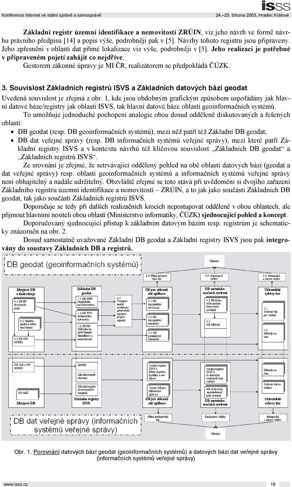 Gestorem zákonné úpravy je MI ČR, realizátorem se předpokládá ČÚZK. 3. Souvislost Základních registrů ISVS a Základních datových bází geodat Uvedená souvislost je zřejmá z obr.