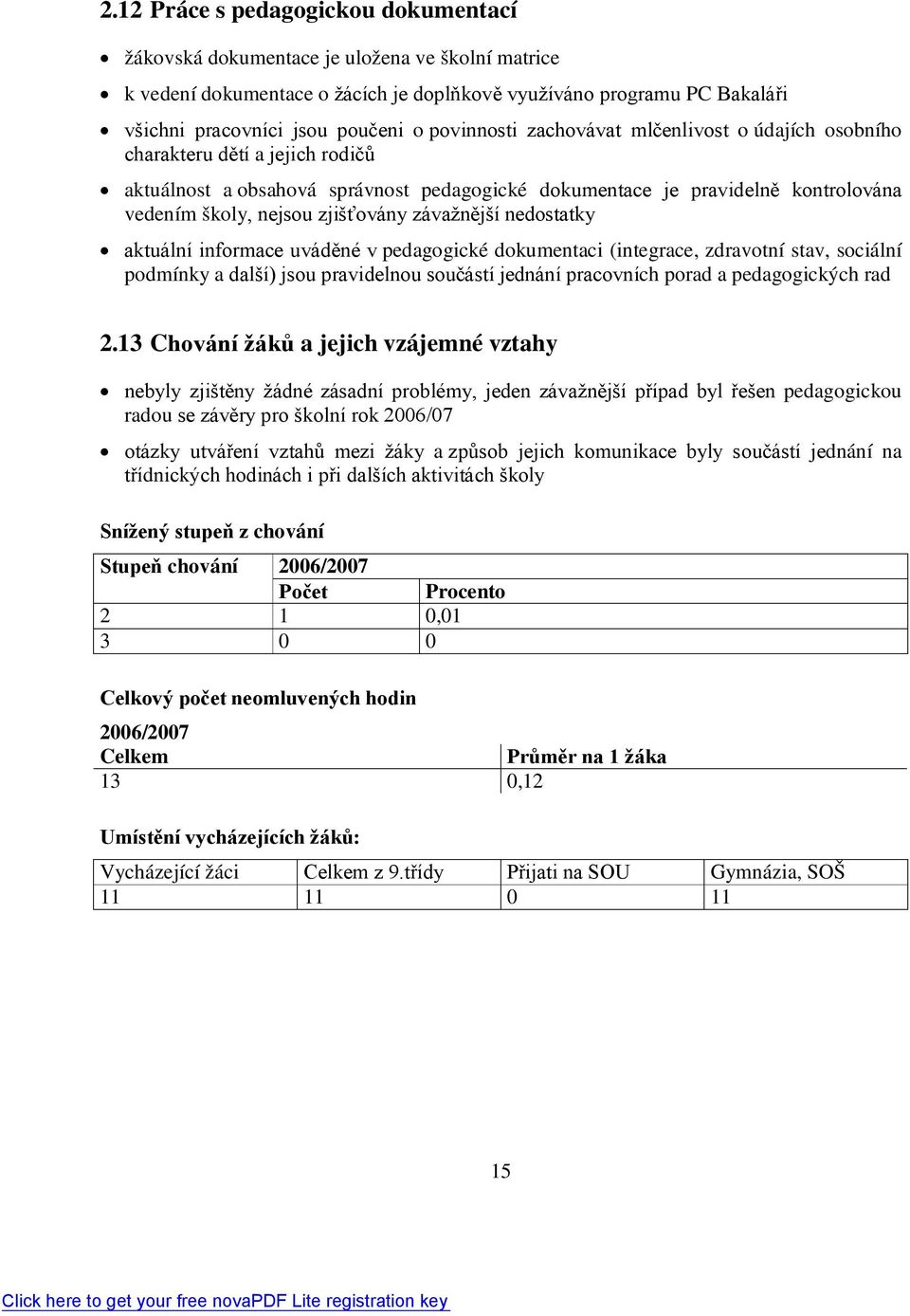 zjišťovány závažnější nedostatky aktuální informace uváděné v pedagogické dokumentaci (integrace, zdravotní stav, sociální podmínky a další) jsou pravidelnou součástí jednání pracovních porad a