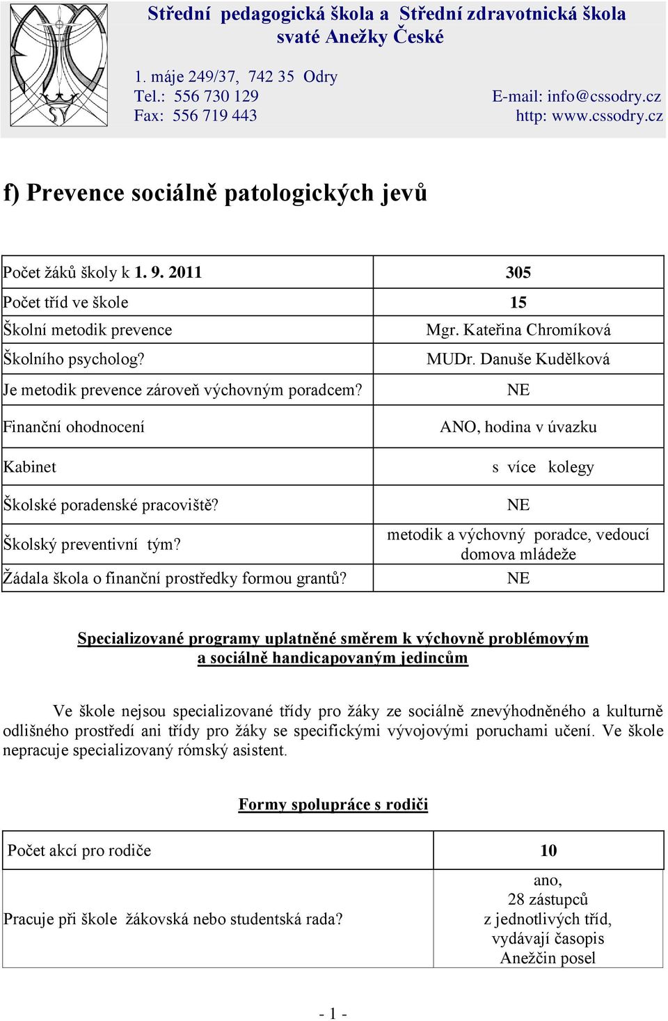 Danuše Kudělková Je metodik prevence zároveň výchovným poradcem? NE Finanční ohodnocení Kabinet Školské poradenské pracoviště? Školský preventivní tým?