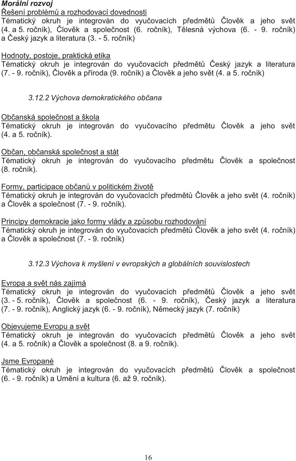 ročník), Člověk a příroda (9. ročník) a Člověk a jeho svět (4. a 5. ročník) 3.12.