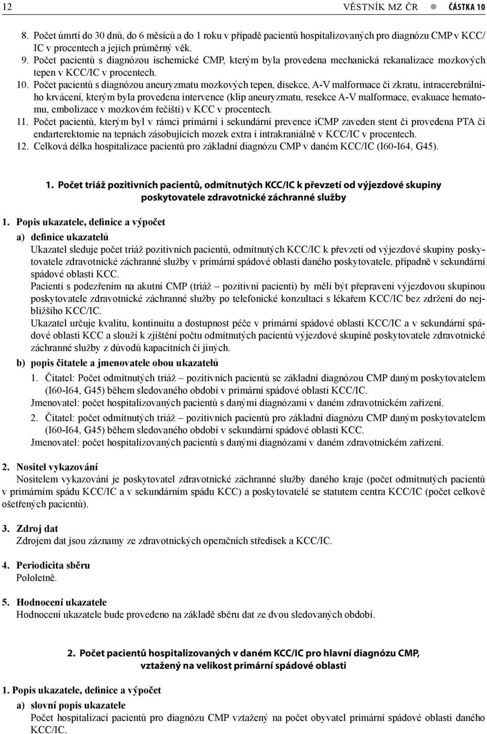 Počet pacientů s diagnózou aneuryzmatu mozkových tepen, disekce, A-V malformace či zkratu, intracerebrálního krvácení, kterým byla provedena intervence (klip aneuryzmatu, resekce A-V malformace,