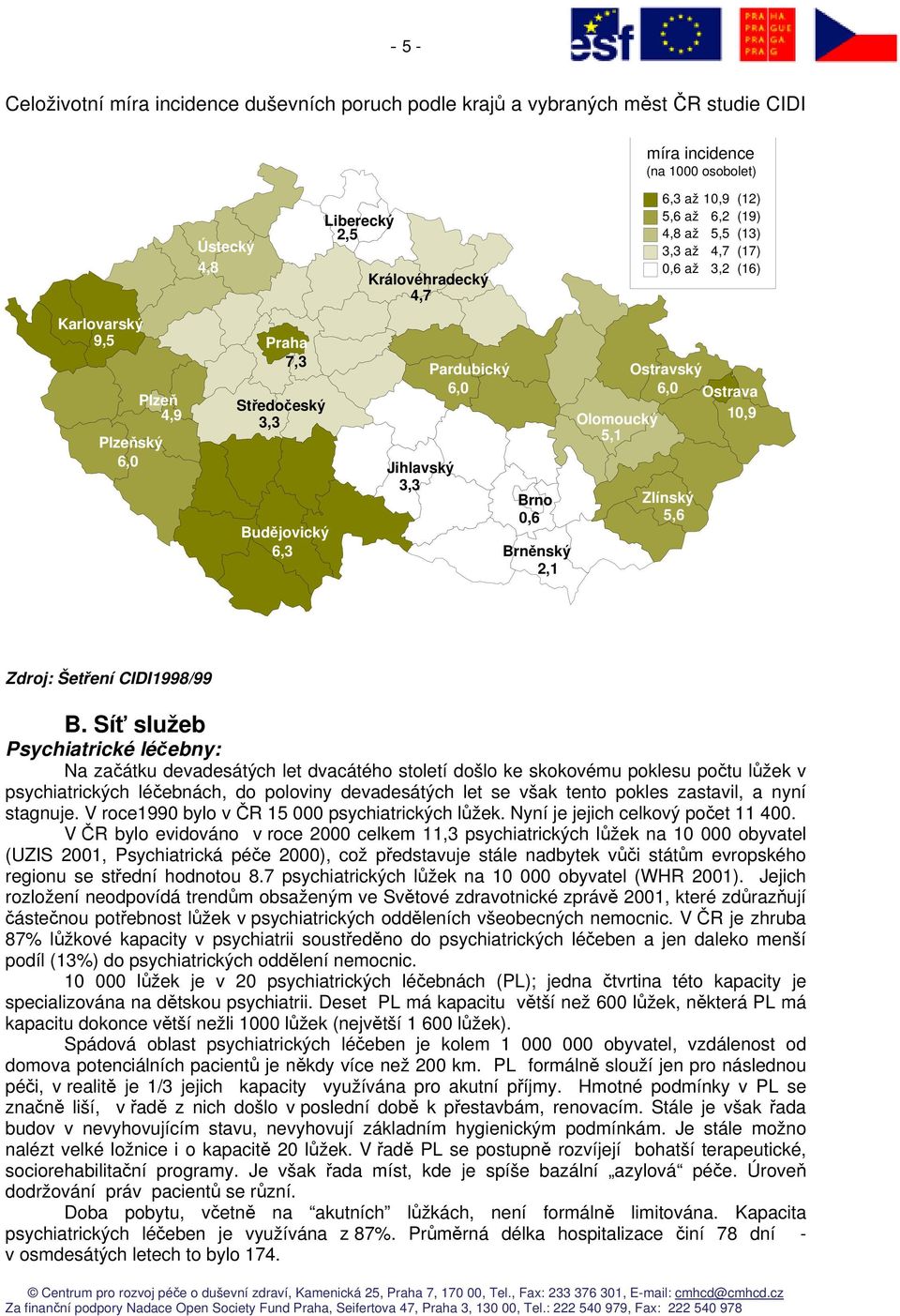 5,5 (13) 3,3 až 4,7 (17) 0,6 až 3,2 (16) Zlínský 5,6 Zdroj: Šetření CIDI1998/99 B.