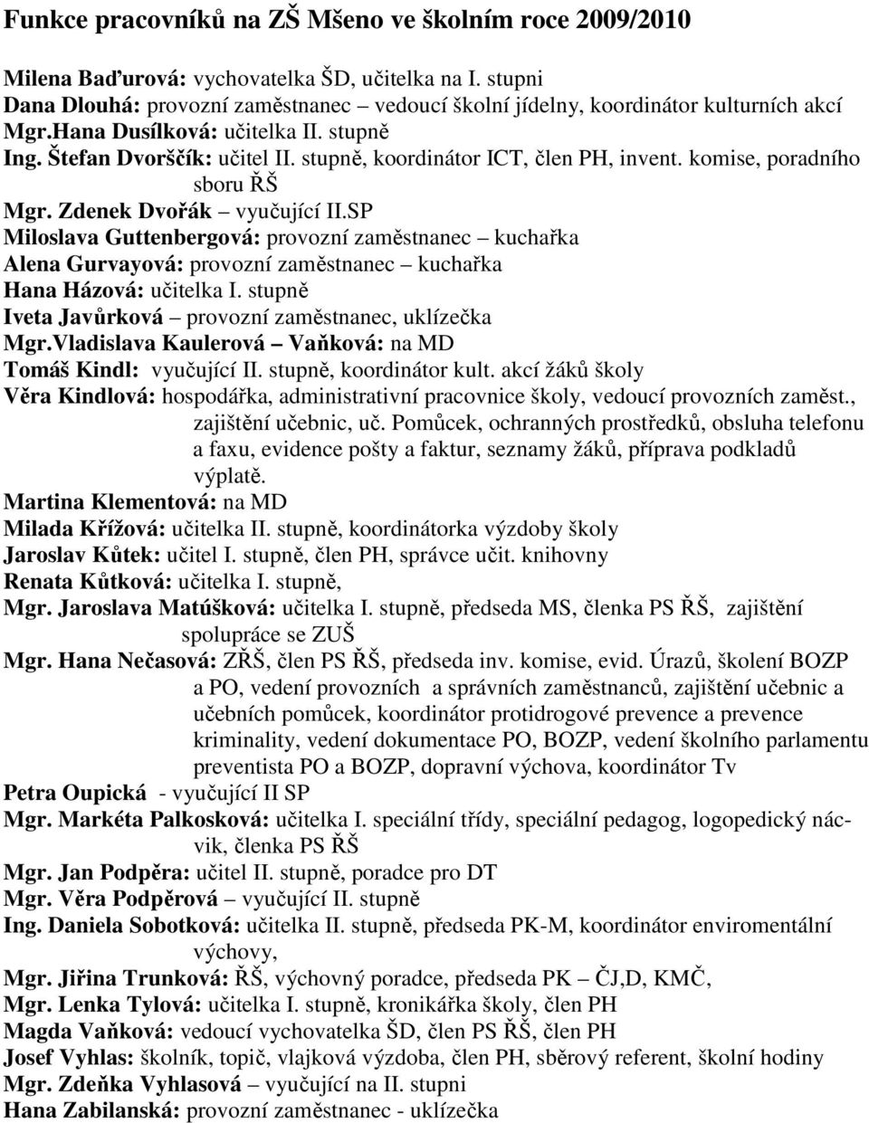 stupně, koordinátor ICT, člen PH, invent. komise, poradního sboru ŘŠ Mgr. Zdenek Dvořák vyučující II.