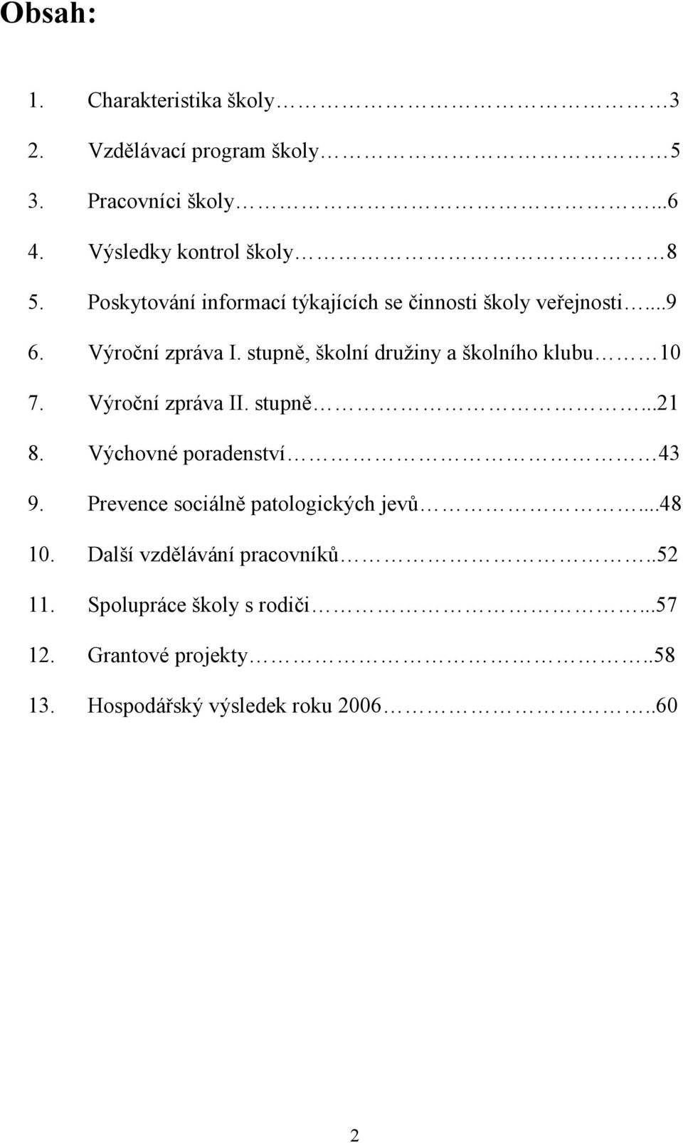 stupně, školní družiny a školního klubu 10 7. Výroční zpráva II. stupně...21 8. Výchovné poradenství 43 9.