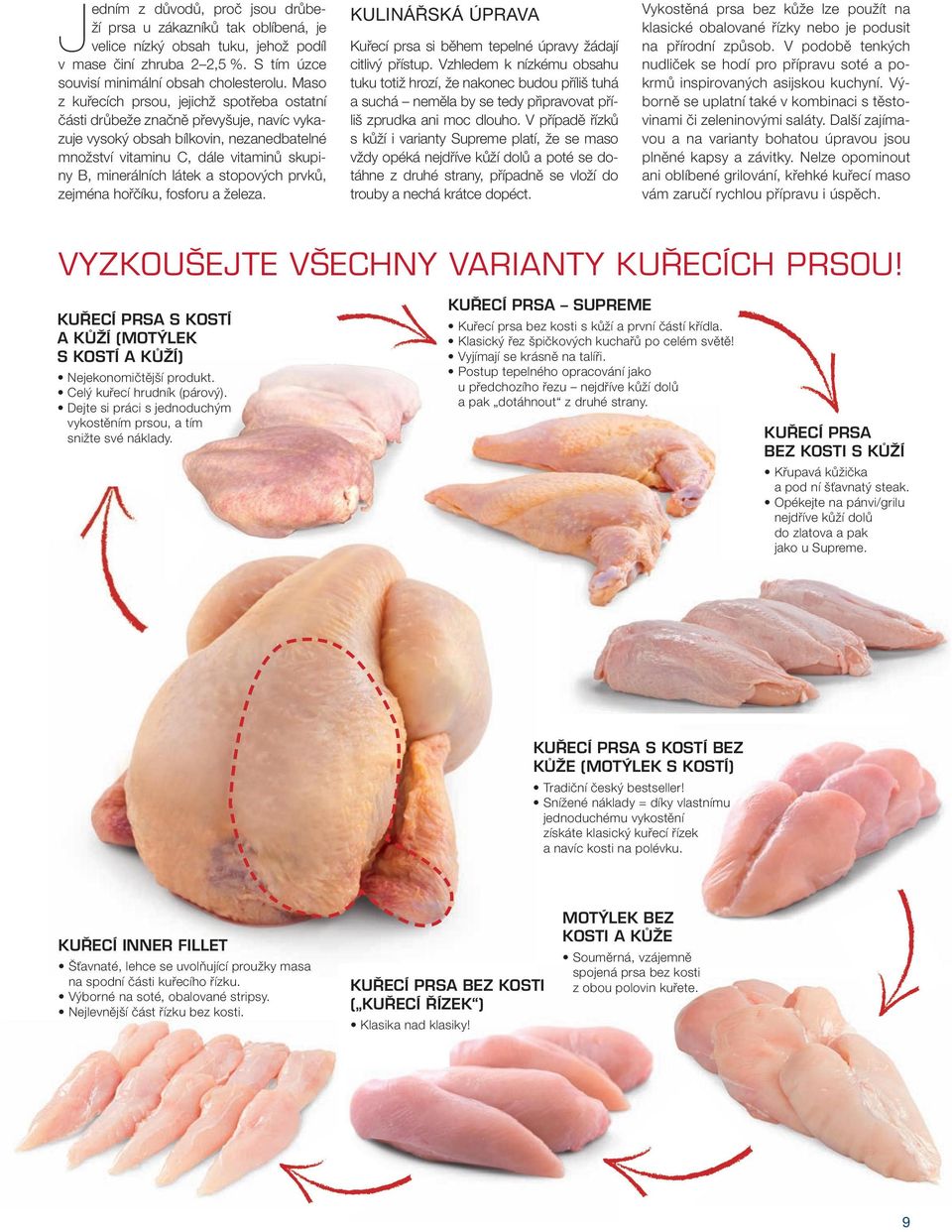 stopových prvků, zejména hořčíku, fosforu a železa. KULINÁŘSKÁ ÚPRAVA Kuřecí prsa si během tepelné úpravy žádají citlivý přístup.