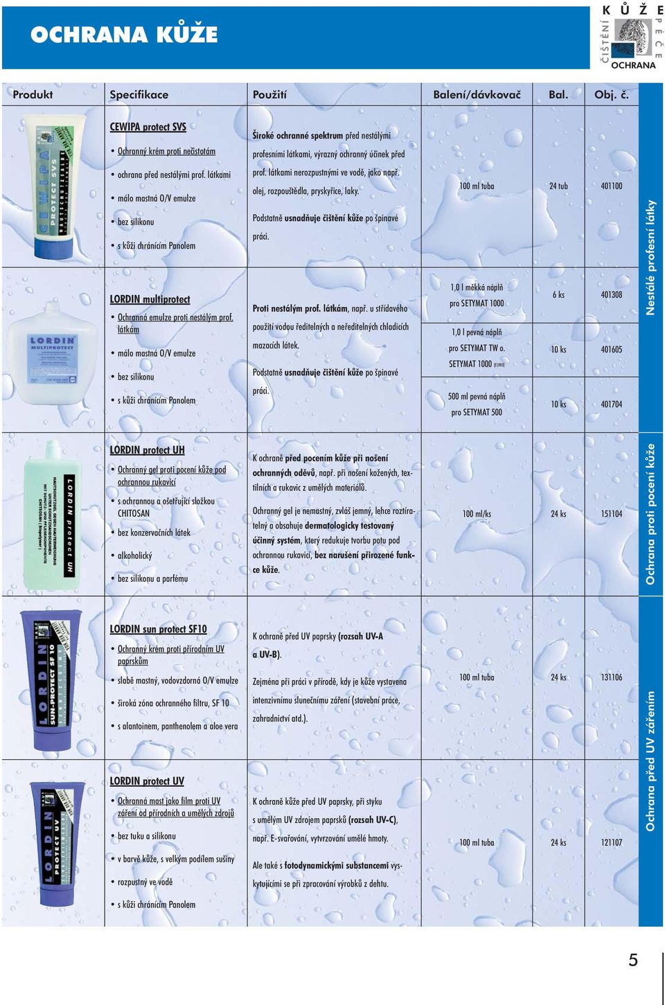 látkám málo mastná O/V emulze LORDIN protect UH Ochranný gel proti pocení kůže pod ochrannou rukavicí s ochrannou a ošetřující složkou CHITOSAN bez konzervačních látek alkoholický a parfému LORDIN