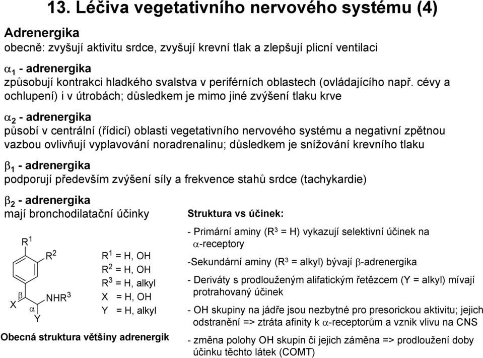 cévy a ochlupení) i v útrobách; důsledkem je mimo jiné zvýšení tlaku krve α 2 - adrenergika působí v centrální (řídicí) oblasti vegetativního nervového systému a negativní zpětnou vazbou ovlivňují