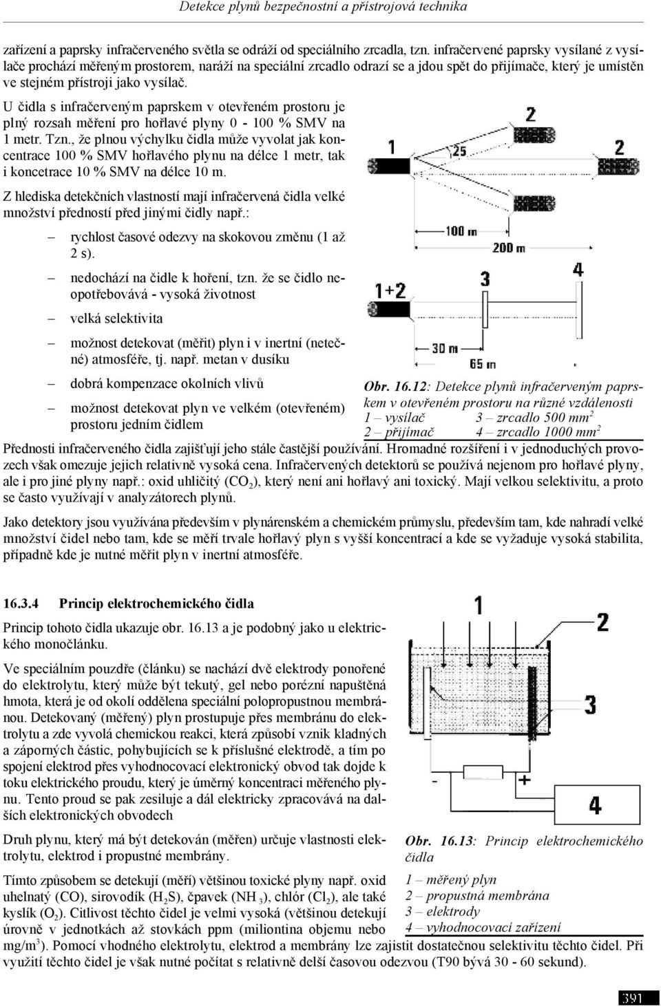 U čidla s infračerveným paprskem v otevřeném prostoru je plný rozsah měření pro hořlavé plyny 0-100 % SMV na 1 metr. Tzn.