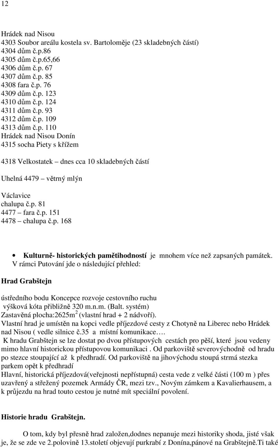 p. 81 4477 fara č.p. 151 4478 chalupa č.p. 168 Kulturně- historických pamětihodností je mnohem více než zapsaných památek.