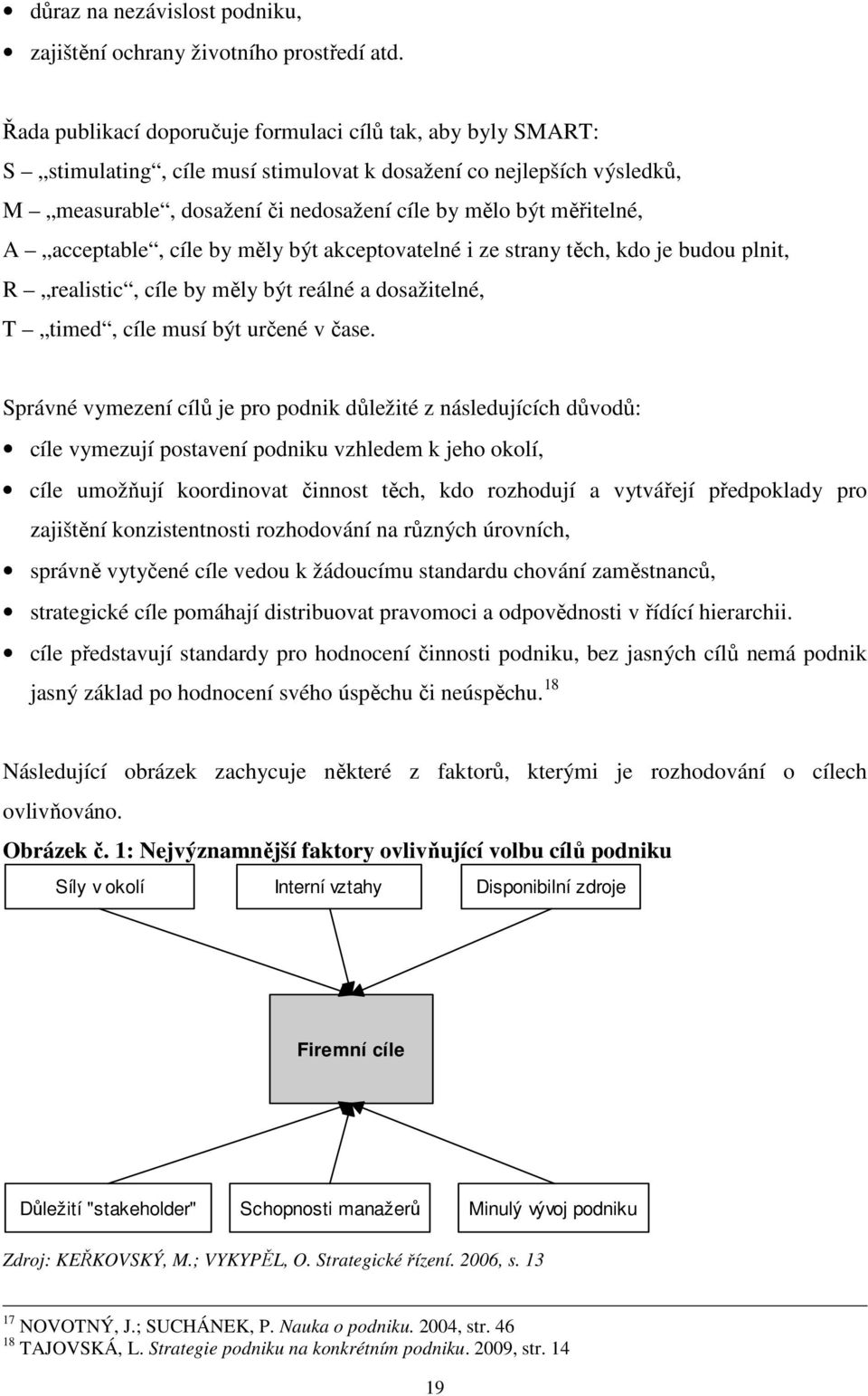 acceptable, cíle by měly být akceptovatelné i ze strany těch, kdo je budou plnit, R realistic, cíle by měly být reálné a dosažitelné, T timed, cíle musí být určené v čase.