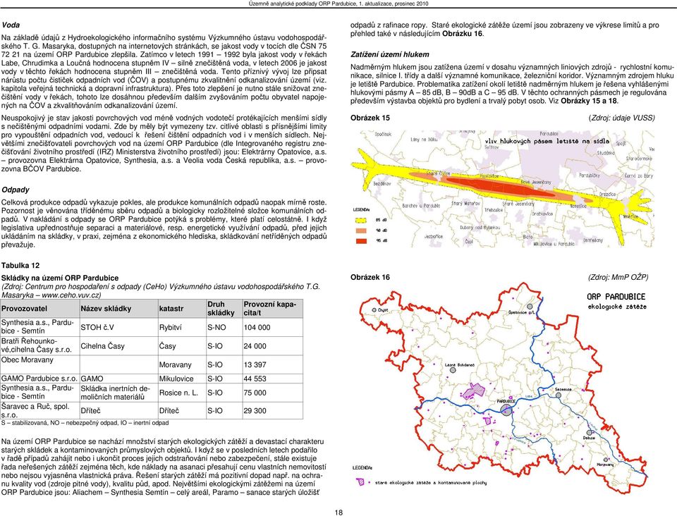 Zatímco v letech 1991 1992 byla jakost vody v řekách Labe, Chrudimka a Loučná hodnocena stupněm IV silně znečištěná voda, v letech 2006 je jakost vody v těchto řekách hodnocena stupněm III znečištěná