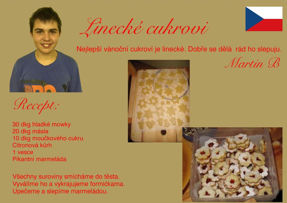 Martin B Recept: 30 dkg hladké mowky 20 dkg másla 10 dkg moučkového cukru