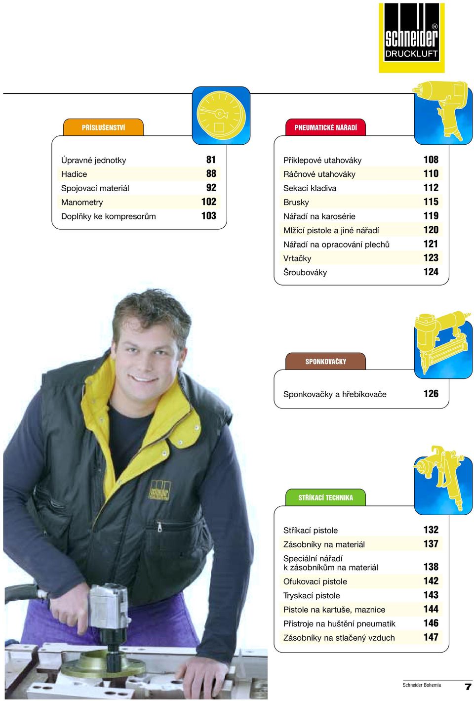 Šroubováky 124 SPONKOVAâKY Sponkovačky a hřebíkovače 126 ST ÍKACÍ TECHNIKA Stříkací pistole 132 Zásobníky na materiál 137 Speciální nářadí k zásobníkům