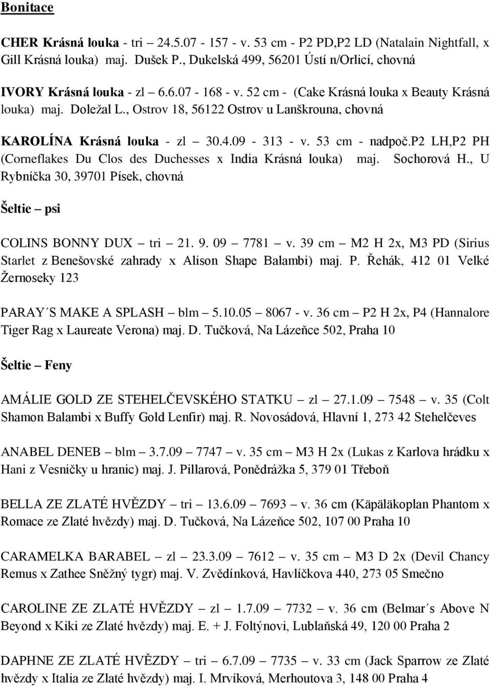 p2 LH,P2 PH (Corneflakes Du Clos des Duchesses x India Krásná louka) maj. Sochorová H., U Rybníčka 30, 39701 Písek, chovná Šeltie psi COLINS BONNY DUX tri 21. 9. 09 7781 v.