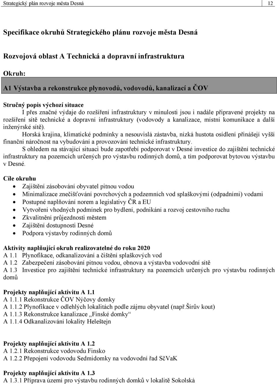 infrastruktury (vodovody a kanalizace, místní komunikace a další inženýrské sítě).