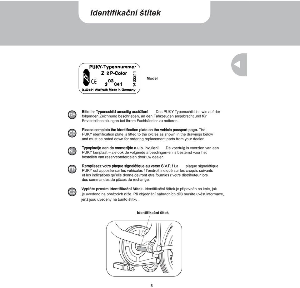 Please complete the identification plate on the vehicle passport page.