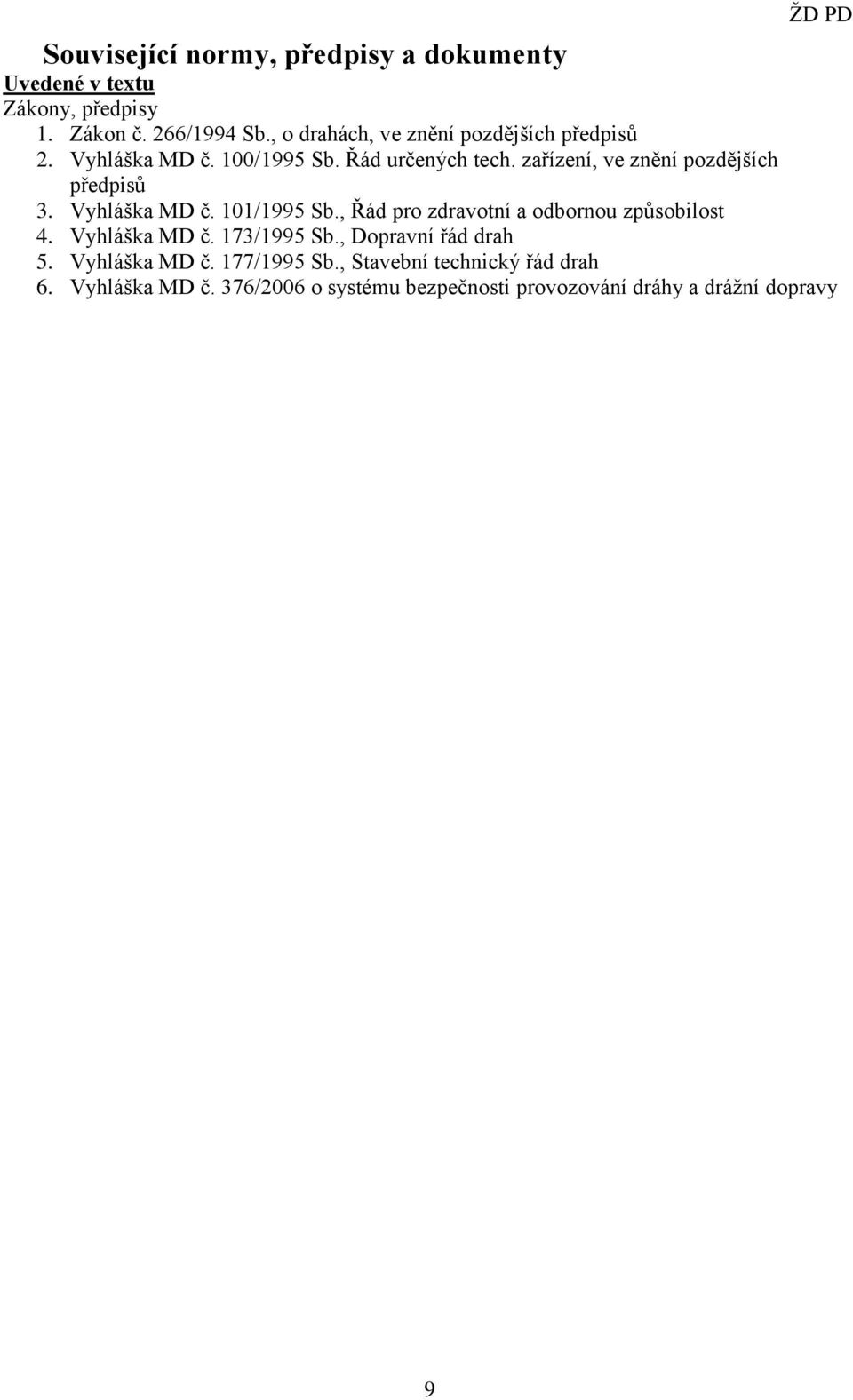 zařízení, ve znění pozdějších předpisů 3. Vyhláška MD č. 101/1995 Sb., Řád pro zdravotní a odbornou způsobilost 4.