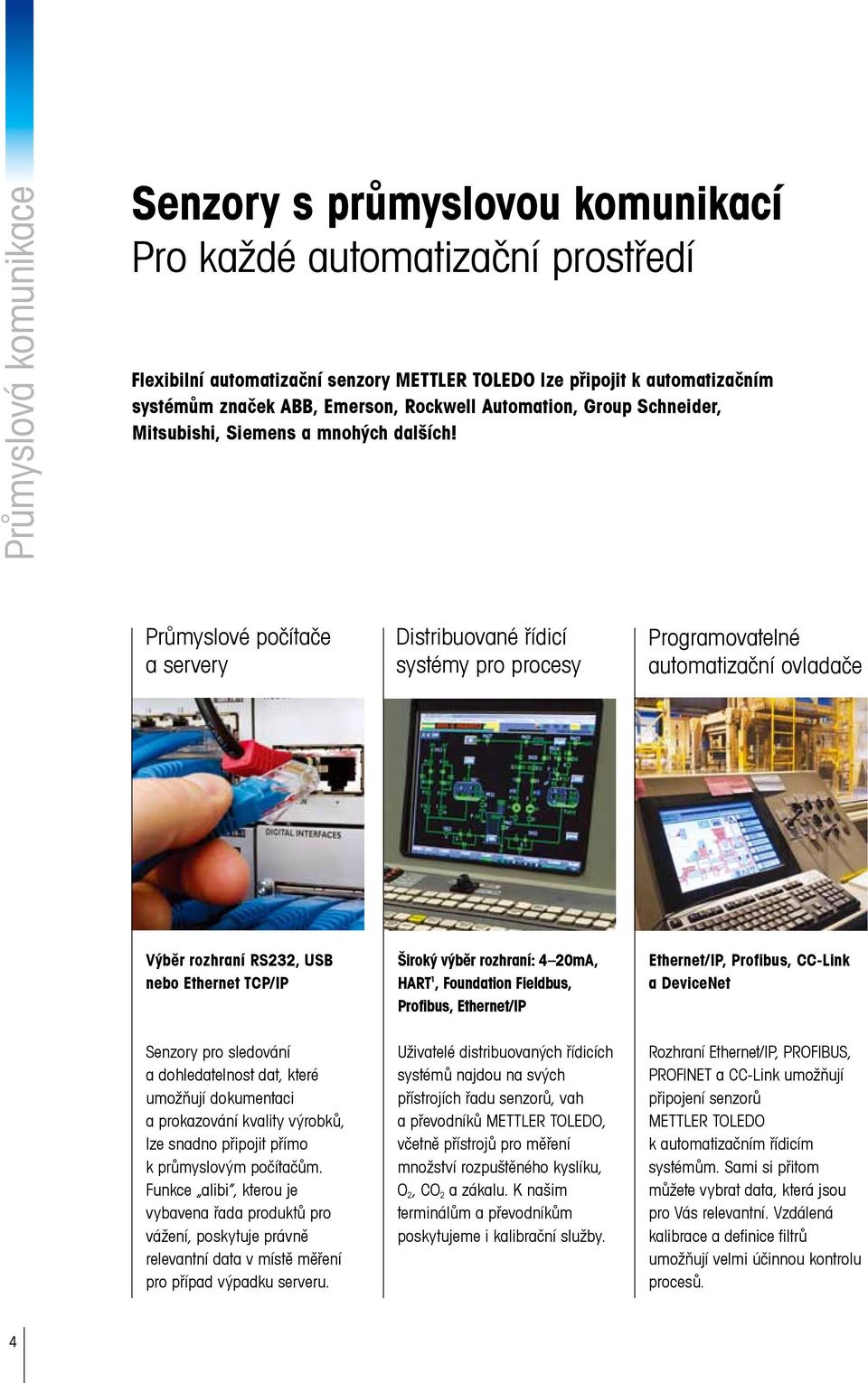 Průmyslové počítače a servery Distribuované řídicí systémy pro procesy Programovatelné automatizační ovladače Výběr rozhraní RS232, USB nebo Ethernet TCP/IP Široký výběr rozhraní: 4 20mA, HART 1,