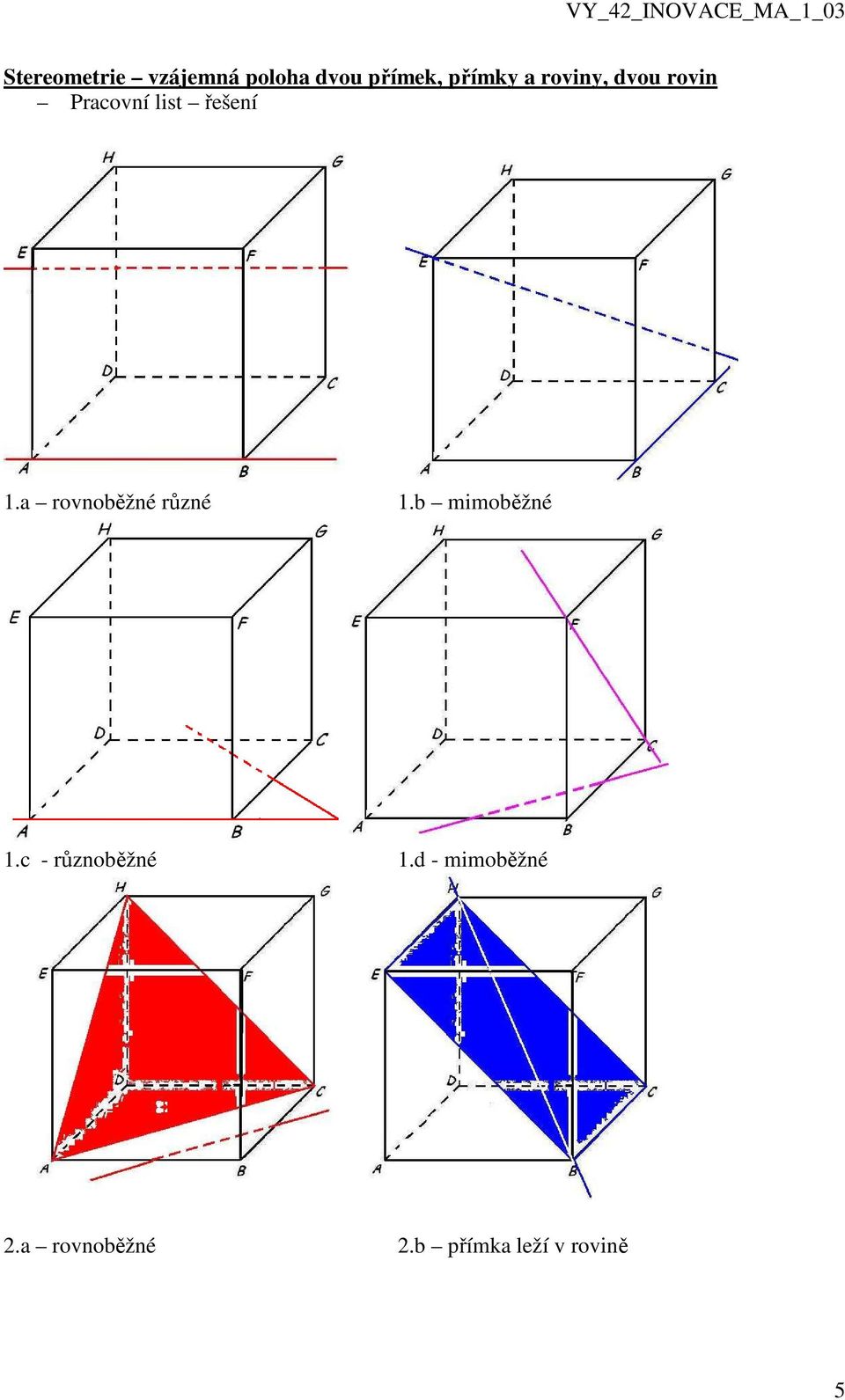 řešení 1.a rovnoběžné různé 1.b mimoběžné 1.