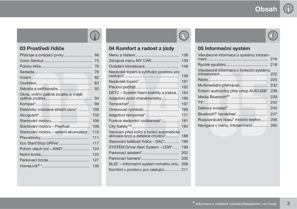 .. 162 Okna, vnitřní zpětné zrcátko a vnější DSTC Systém řízení stability a trakce.. 164 zpětná zrcátka... 94 Adaptivní jízdní charakteristiky... 166 Kompas*... 99 Tempomat*.