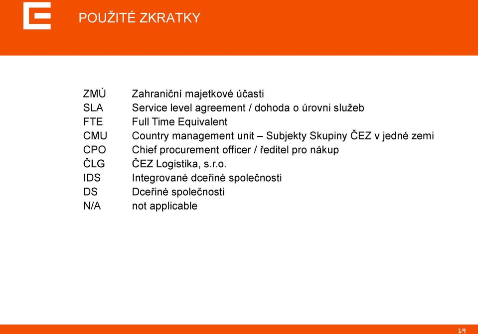 management unit Subjekty Skupiny ČEZ v jedné zemi Chief procurement officer / ředitel