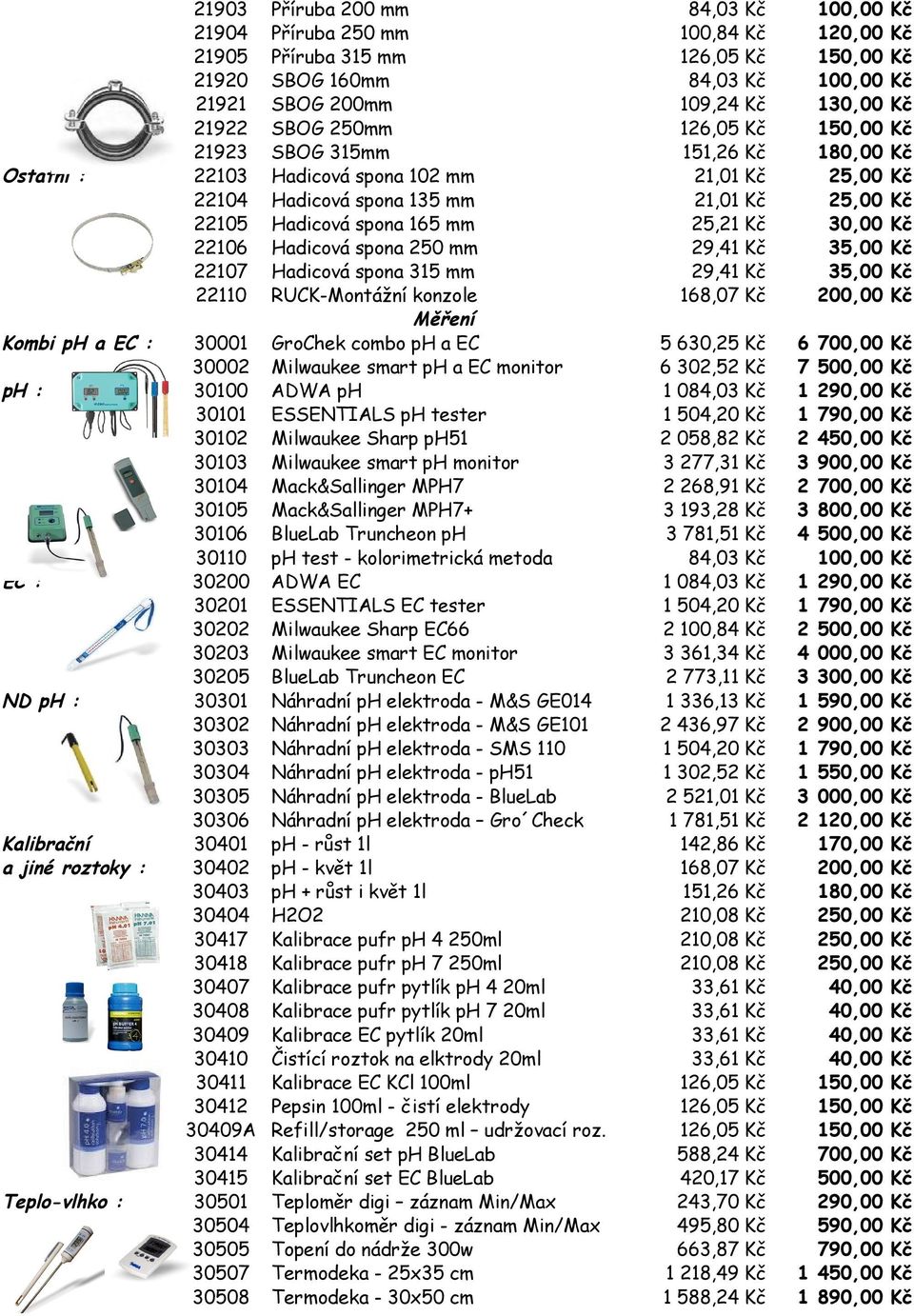 30001 GroChek combo ph a EC 30002 Milwaukee smart ph a EC monitor 30100 ADWA ph 30101 ESSENTIALS ph tester 30102 Milwaukee Sharp ph51 30103 Milwaukee smart ph monitor 30104 Mack&Sallinger MPH7 30105