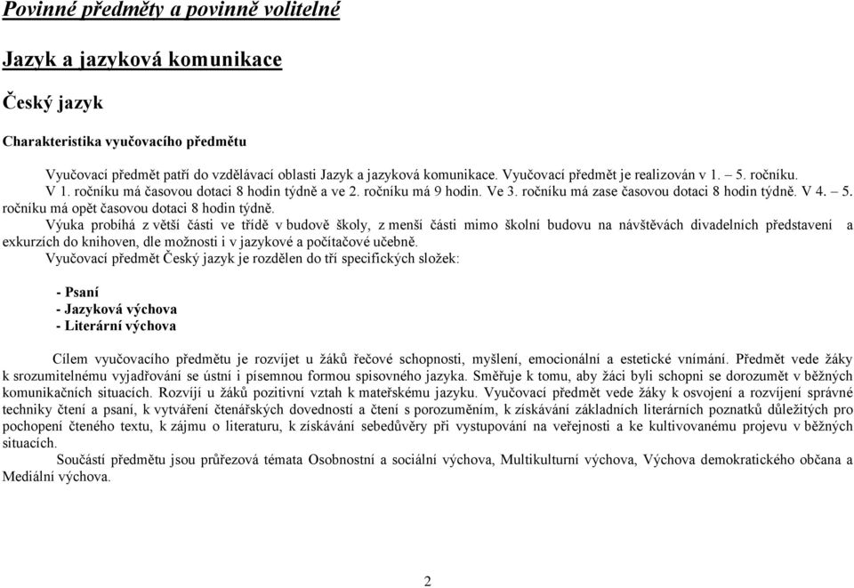 Výuka probíhá z větší části ve třídě v budově školy, z menší části mimo školní budovu na návštěvách divadelních představení a exkurzích do knihoven, dle možnosti i v jazykové a počítačové učebně.