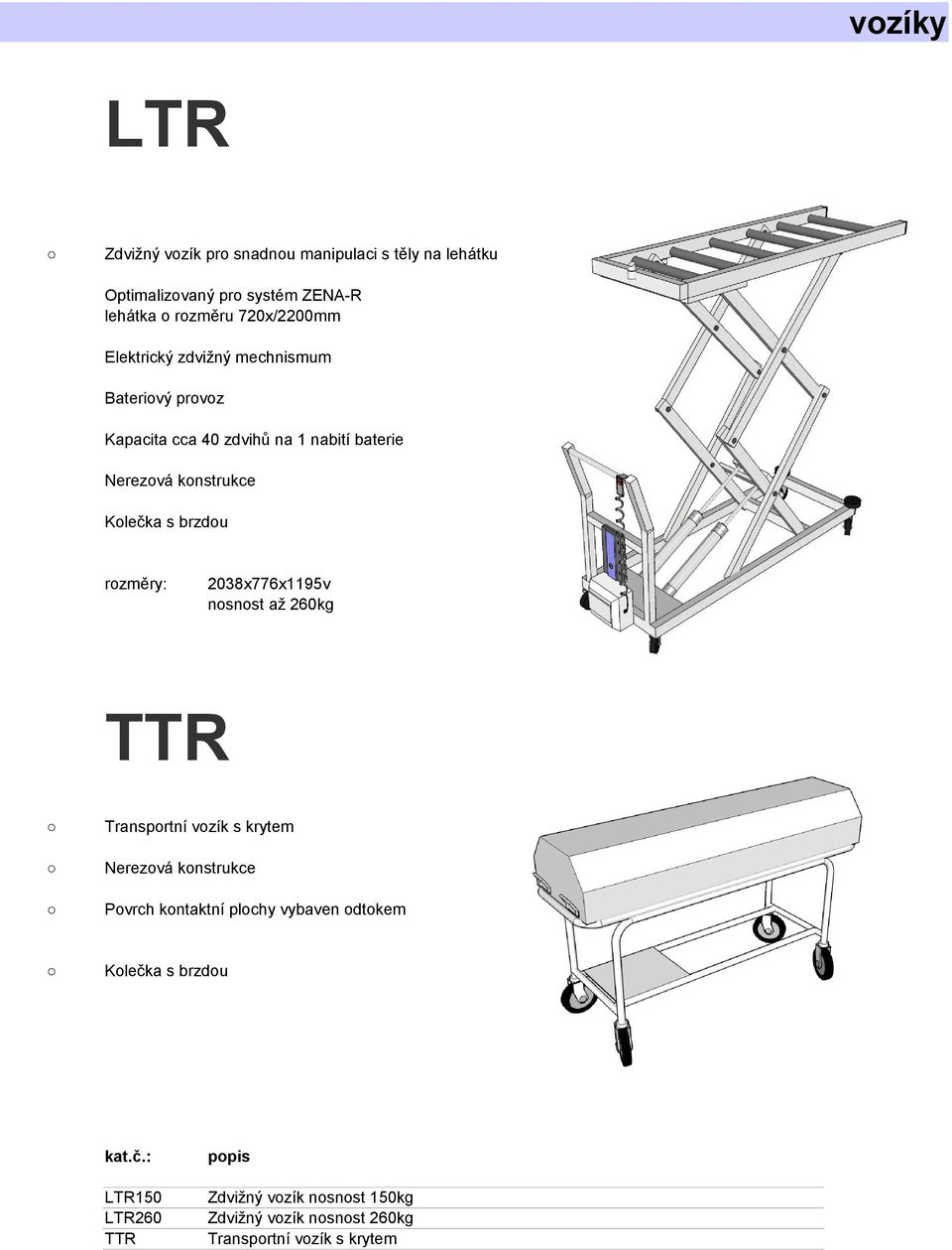 Kolečka s brzdou 2038x776x1195v nosnost až 260kg TTR Transportní vozík s krytem Nerezová konstrukce Povrch kontaktní plochy